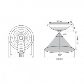Plafoniera cu senzor de miscare Vivalux LEO F30, 2xE27, max. 2x40W,IP20 ,Ø300x95mm, Alb, becuri neincluse