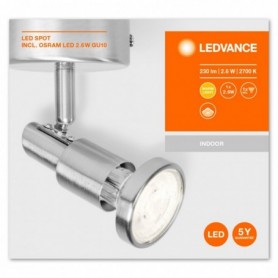Spot LED Ledvance, GU10, 2.6W, 230 lm, lumina calda (2700K), IP20, 146x80x80mm, aluminiu, Argintiu