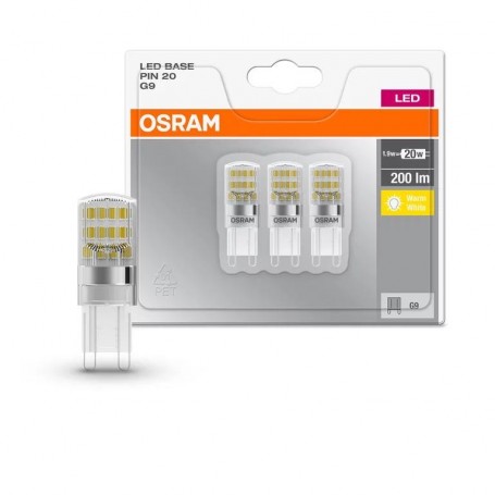 3 Becuri LED Osram Base PIN, G9, 1.9W (20W), 200 lm, lumina calda(2700K)