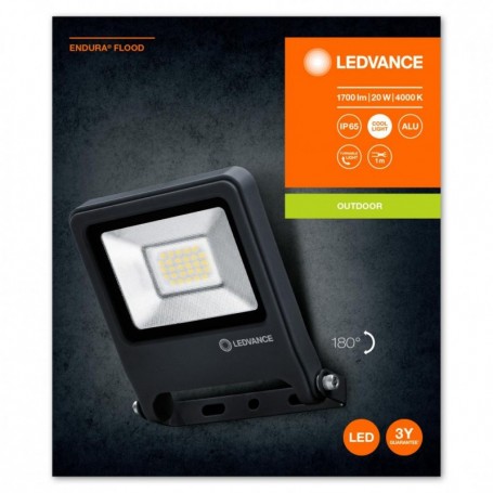 Proiector LED Ledvance ENDURA FLOOD, 20W, 220-240V, 1700 lm, luminaneutra (4000K), IP65, 153x133x34mm, aluminiu, Gri