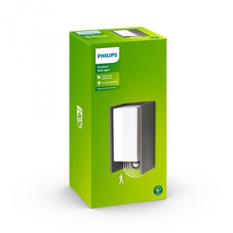 Aplica pentru exterior cu senzor de miscare Philips Bridge, 1xE27 ,max42W, IP44, 101x118x245mm, Antracit