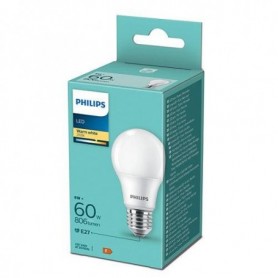 Bec LED Philips A60, E27, 8W (60W), 806 lm, lumina calda (2700K), mat