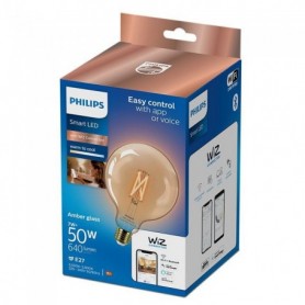 Bec LED inteligent vintage (decorativ) Philips Filament Globe Amber G125, Wi-Fi, Bluetooth, E27, 7W (50W), 640 lm, lumina alba (