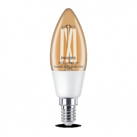Bec LED inteligent vintage (decorativ) Philips Filament Candle Clear C35, Wi-Fi, Bluetooth, E14, 4.9W (40W), 470 lm, lumina alba