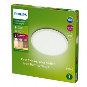 Plafoniera LED pentru exterior Philips SuperSlim, 15W, 1300 lm ,luminacalda (2700K), IP54, 25 cm, Alb