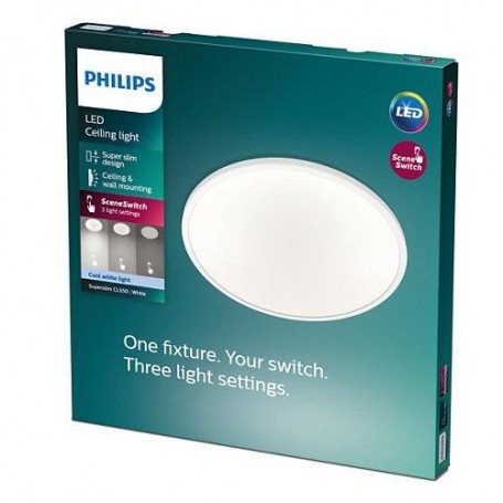 Plafoniera LED Philips Superslim CL550, 3 trepte de intensitate, 18W ,1700 lm, lumina neutra (4000K), IP20, 30cm, Alb
