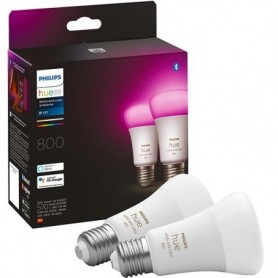 2 Becuri LED RGB inteligente Philips Hue A60, Bluetooth, E27, 6.5W (60W), 806 lm, lumina alba si color (2200-6500K)