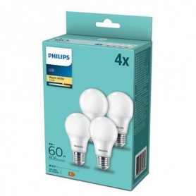 4 Becuri LED Philips A60, E27, 8W (60W), 806 lm, lumina calda (2700K), mat
