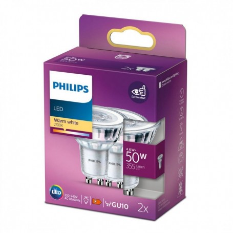 2 Becuri LED Philips Classic Spot, GU10, 4.6W (50W), 355 lm, luminacalda(2700K)