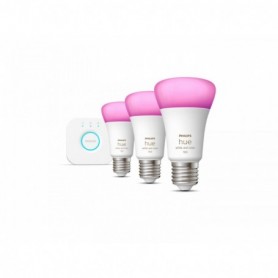Pachet 3 Becuri LED RGB inteligente Philips Hue A60, Bluetooth, E27, 9W (75W), 1100 lm, lumina alba si color (2000-6500K) + Cons