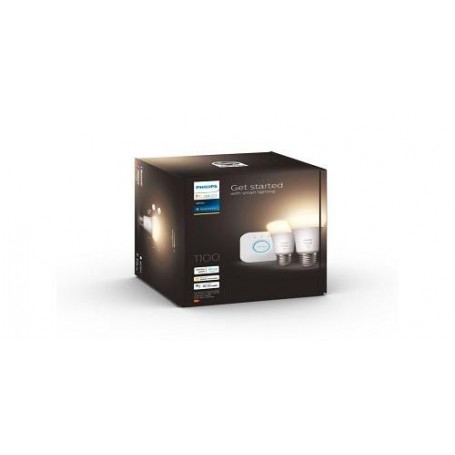 Pachet 2 Becuri LED RGB inteligente Philips Hue A60, E27, 9.5W (75W), 1055 lm, lumina calda (2700K) + Consola Hue Bridge