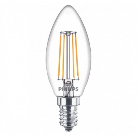 3 Becuri LED Philips Classic B35, E14, 4.3W (40W), 470 lm, luminacalda(2700K), cu filament