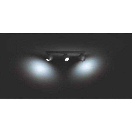 Spot LED Triplu Philips Hue Buckram, Bluetooth, 3xGU10, 3x5W, 1050 lm, lumina alba (2200-6500K), IP20, Metal, Negru, Intrerupato